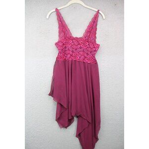 Fantasy Lingerie Vtg. Lace Asymmetrical Hem Nightie-Size Medium-Burgundy-Y2K